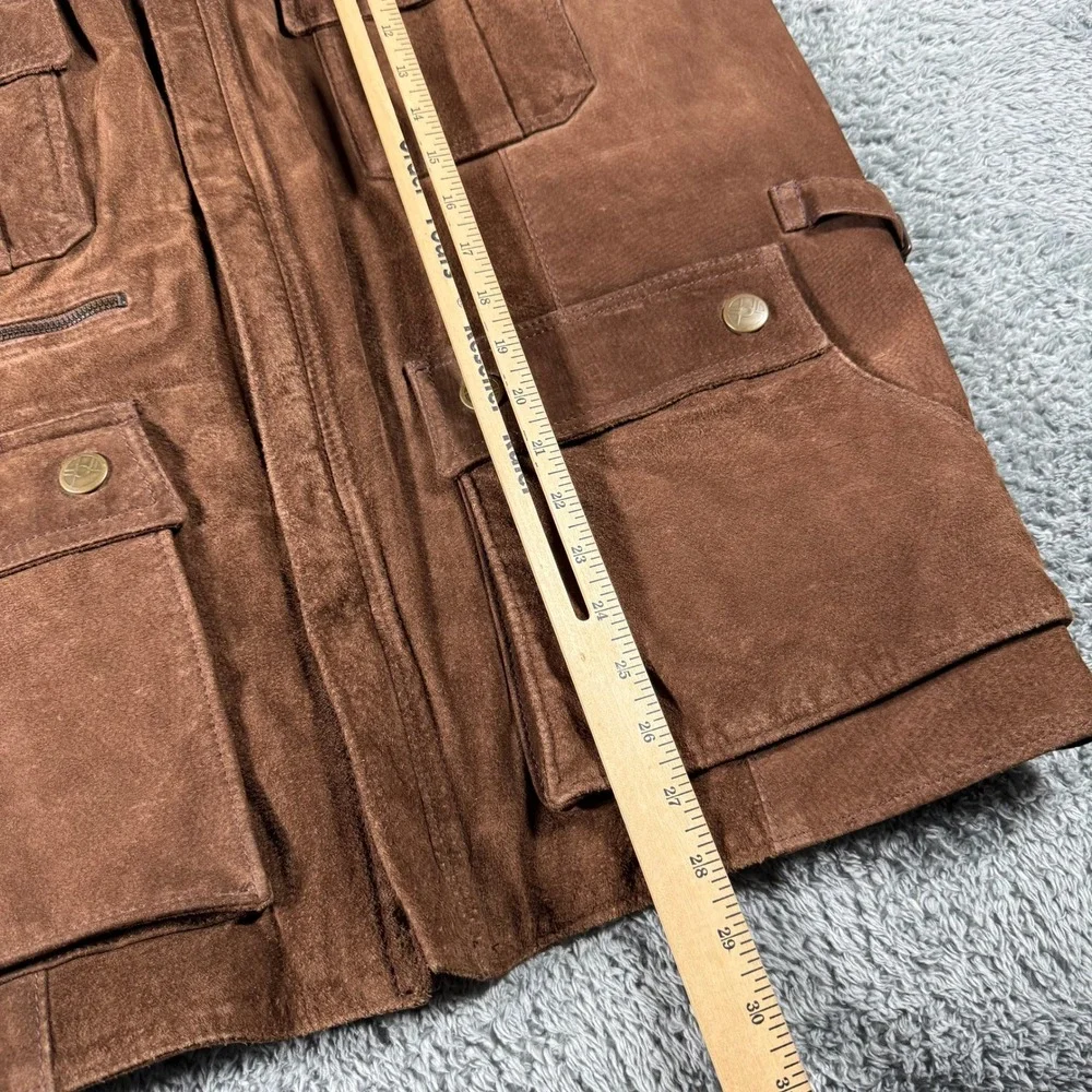 VTG 70s Suede Safari Vest Mens Large Utility‎ Animal Print Lining Photograph